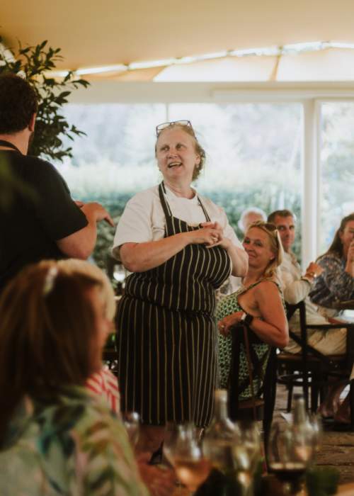 Angela Hartnett at event at Lime Wood Hotel in the New Forest