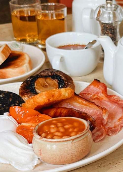 Full English Breakfast and tea at hotel in the New Forest